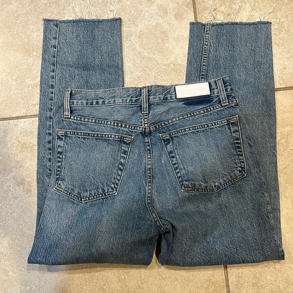 Redone Originals High Rise Stovepipe Straight Crop Destroy Jeans 28 - Picture 8 of 9